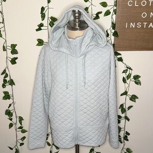 DSG Light Blueish Gray Quilt Zip Up Hooded Jacket